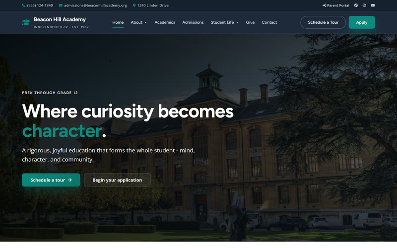 Private School website design example
